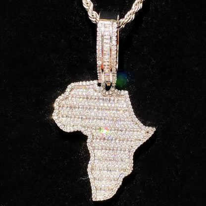 Iced Out Africa Map Pendant | Men's Real Copper CZ Motherland Necklace - CaratixJewelry