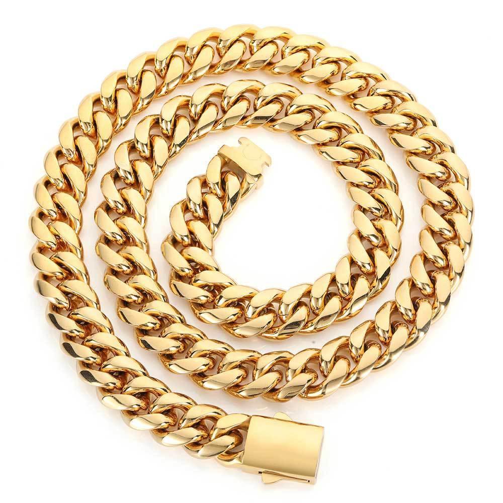 Spring Clasp Stainless Steel Cuban Link Necklace Hip Hop Jewelry Rapper Iced Out Chain for Men | Caratix Jewelry - CaratixJewelry