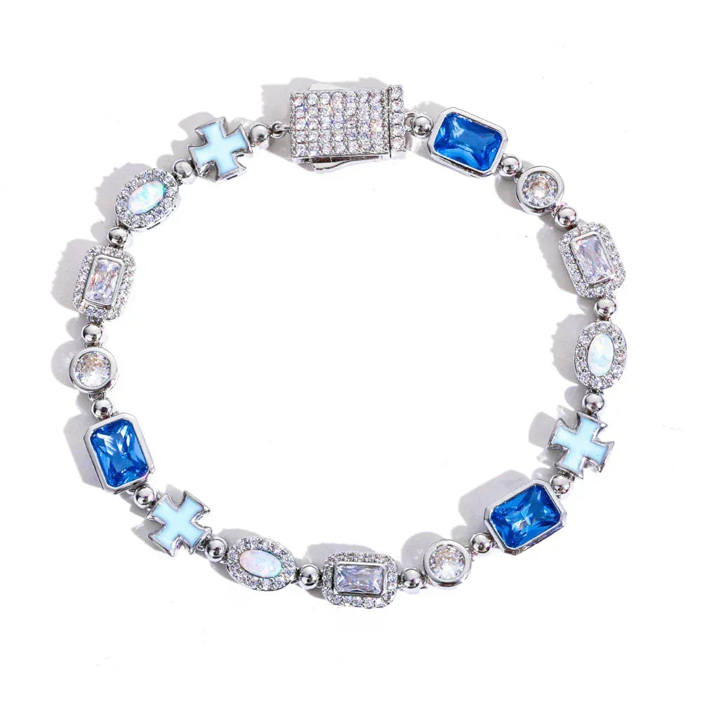 Enamel Cross Gemstone Chain Zircon Bracelet for Men | Caratix Jewelry - CaratixJewelry