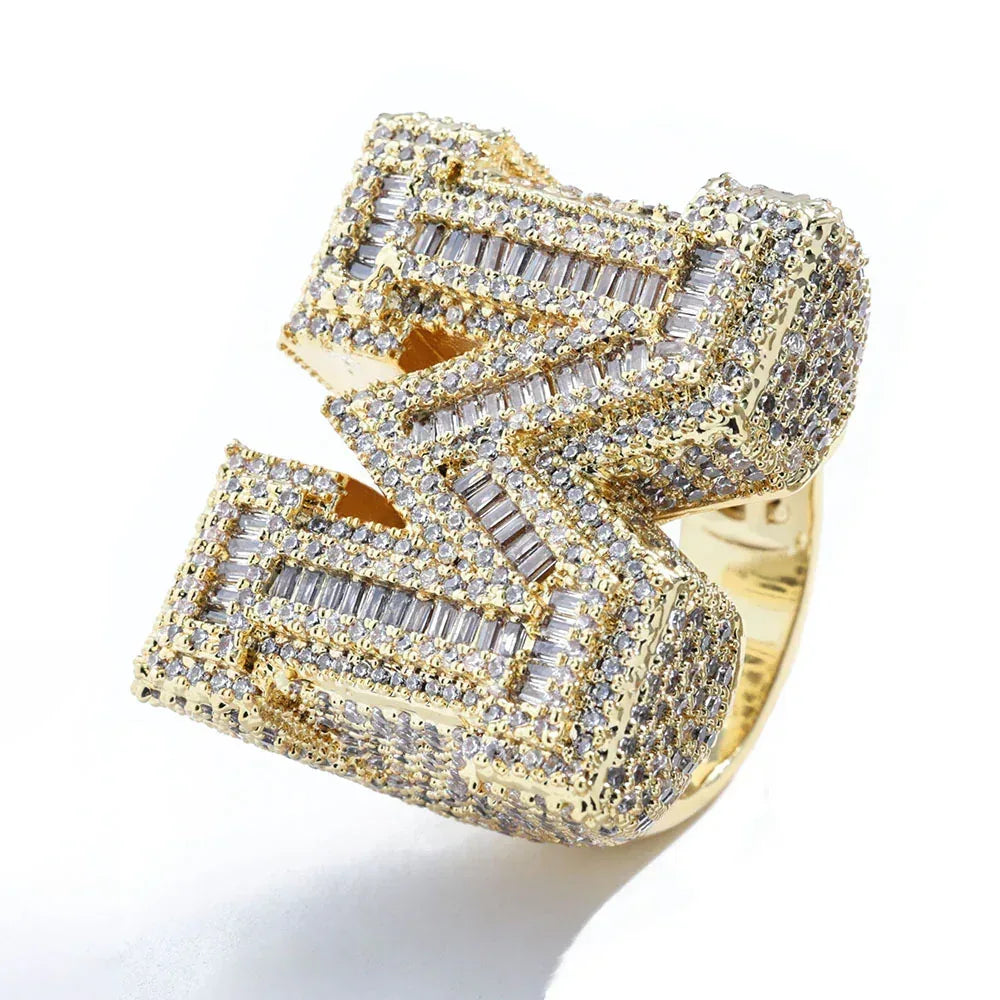 Alphabet Zircon Ring with Full s for Women | High-End Trendy Hip Hop Jewelry | Caratix Jewelry - CaratixJewelry