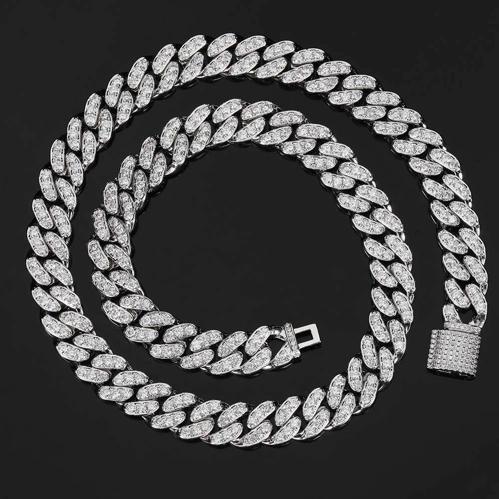 12mm Iced Out Cuban Chain Necklace Single Row Zircon - CaratixJewelry