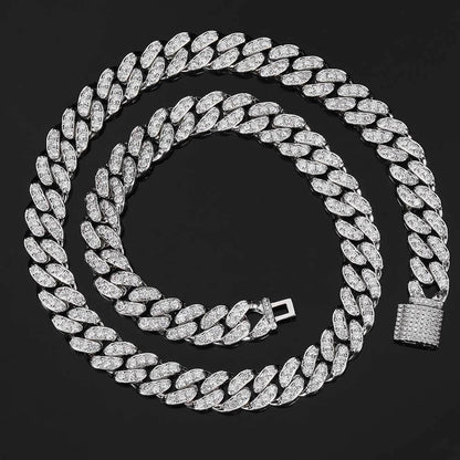 12mm Iced Out Cuban Chain Necklace Single Row Zircon - CaratixJewelry
