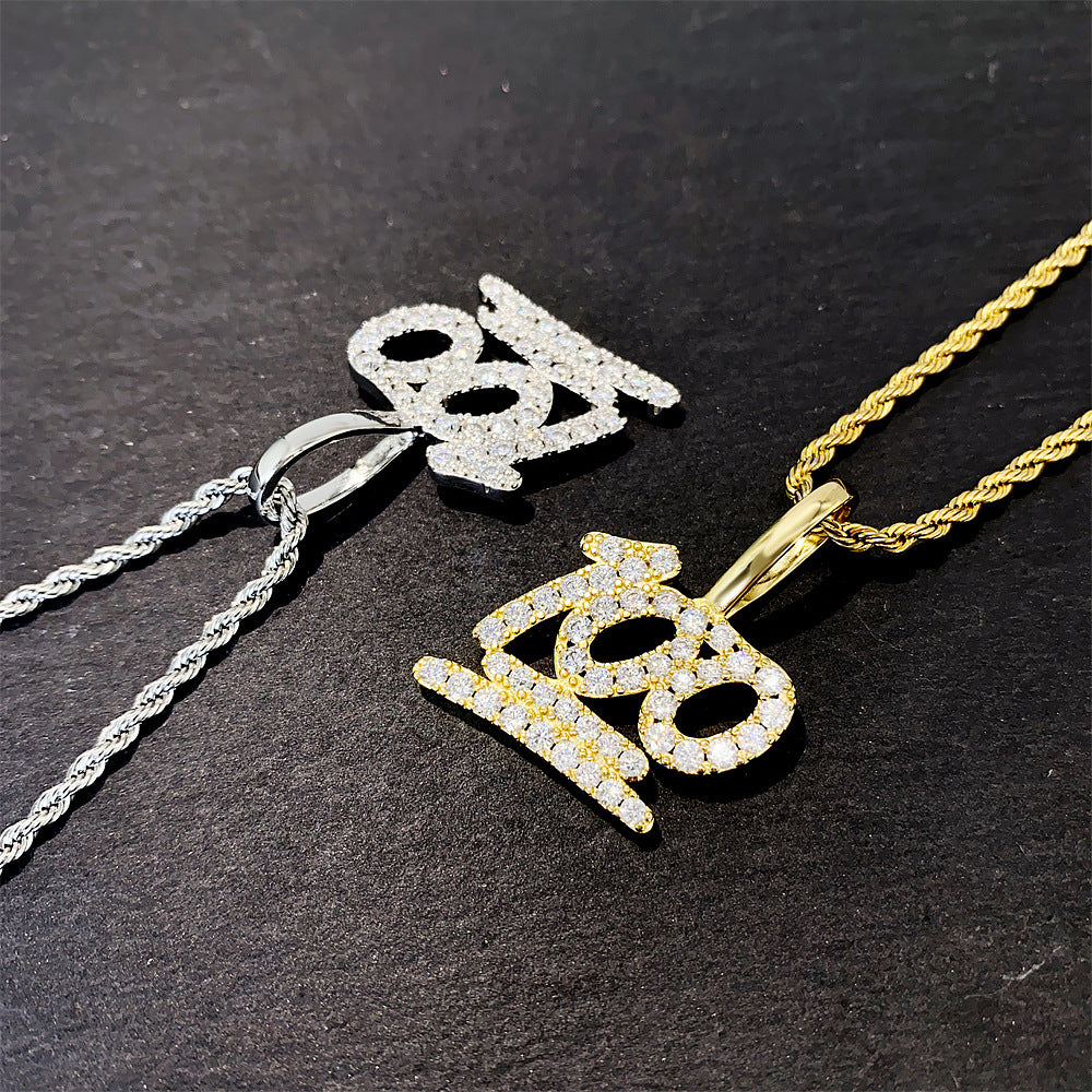 Iced Out 100 Number Pendant | Men's Gold Plated Hip Hop 100 Charm | Caratix