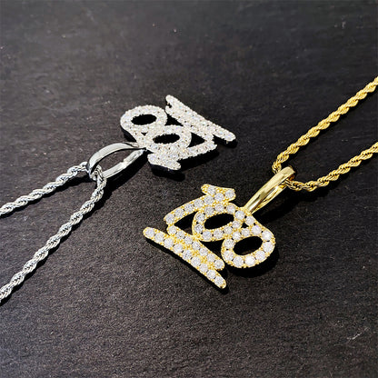 Iced Out 100 Number Pendant | Men's Gold Plated Hip Hop 100 Charm | Caratix