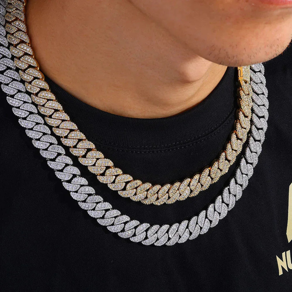 14mm Cuban Chain Necklace with Full Zircon Stones and Flip Clasp - CaratixJewelry