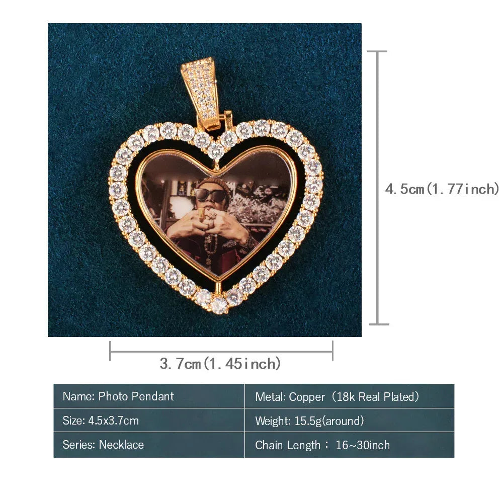 Spinning Heart Photo Pendant | DIY Custom Picture Hip Hop Unisex Necklace - CaratixJewelry