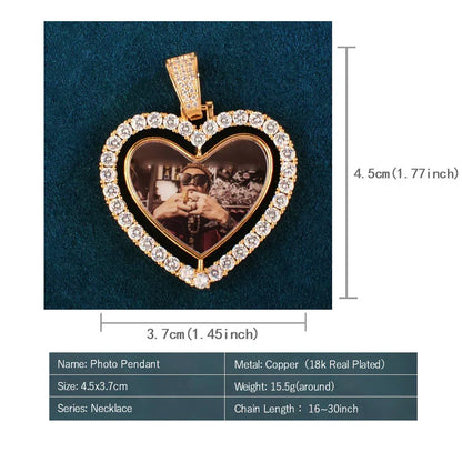 Spinning Heart Photo Pendant | DIY Custom Picture Hip Hop Unisex Necklace - CaratixJewelry
