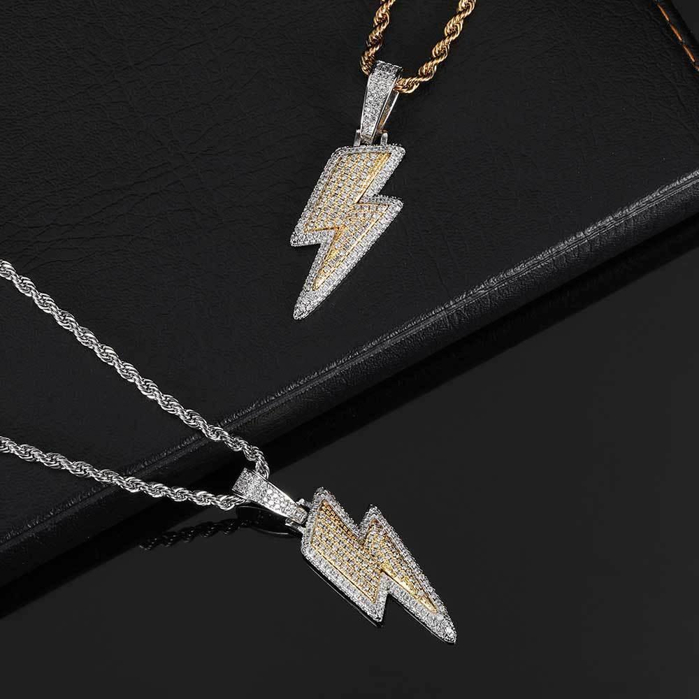Custom Lightning Bolt Pendant Necklace with Zircon Stones for Men | Caratix Jewelry - CaratixJewelry