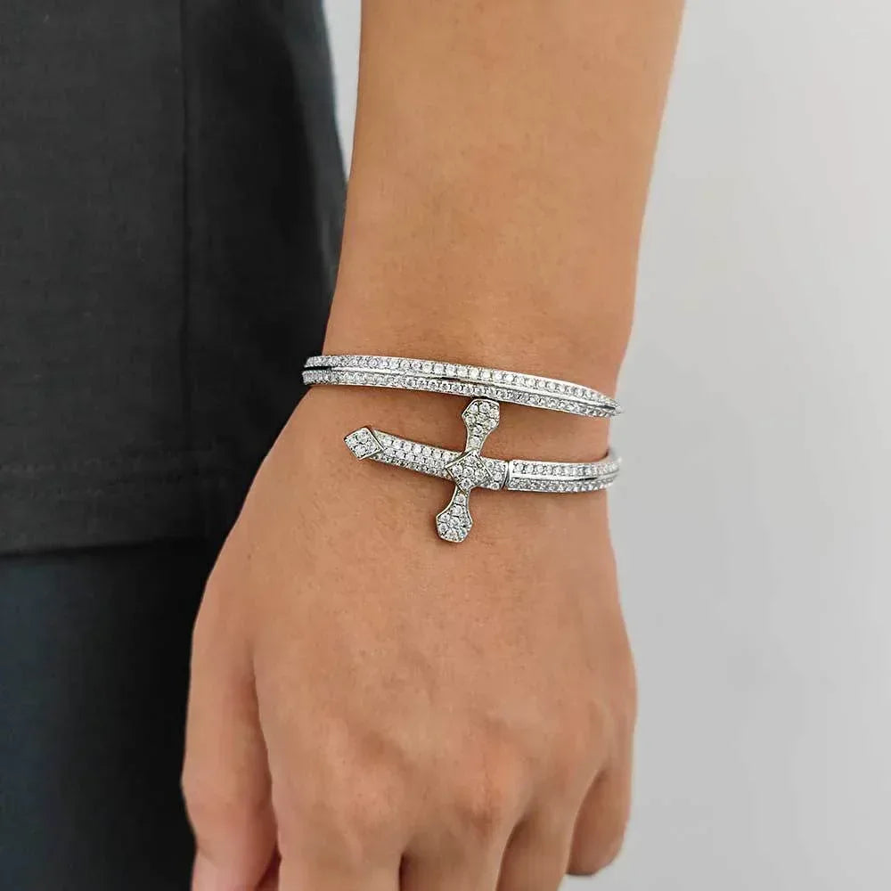 Justice Sword Cross Bracelet with Zircon Stones for Men | High-End Hip Hop Jewelry | Caratix Jewelry - CaratixJewelry