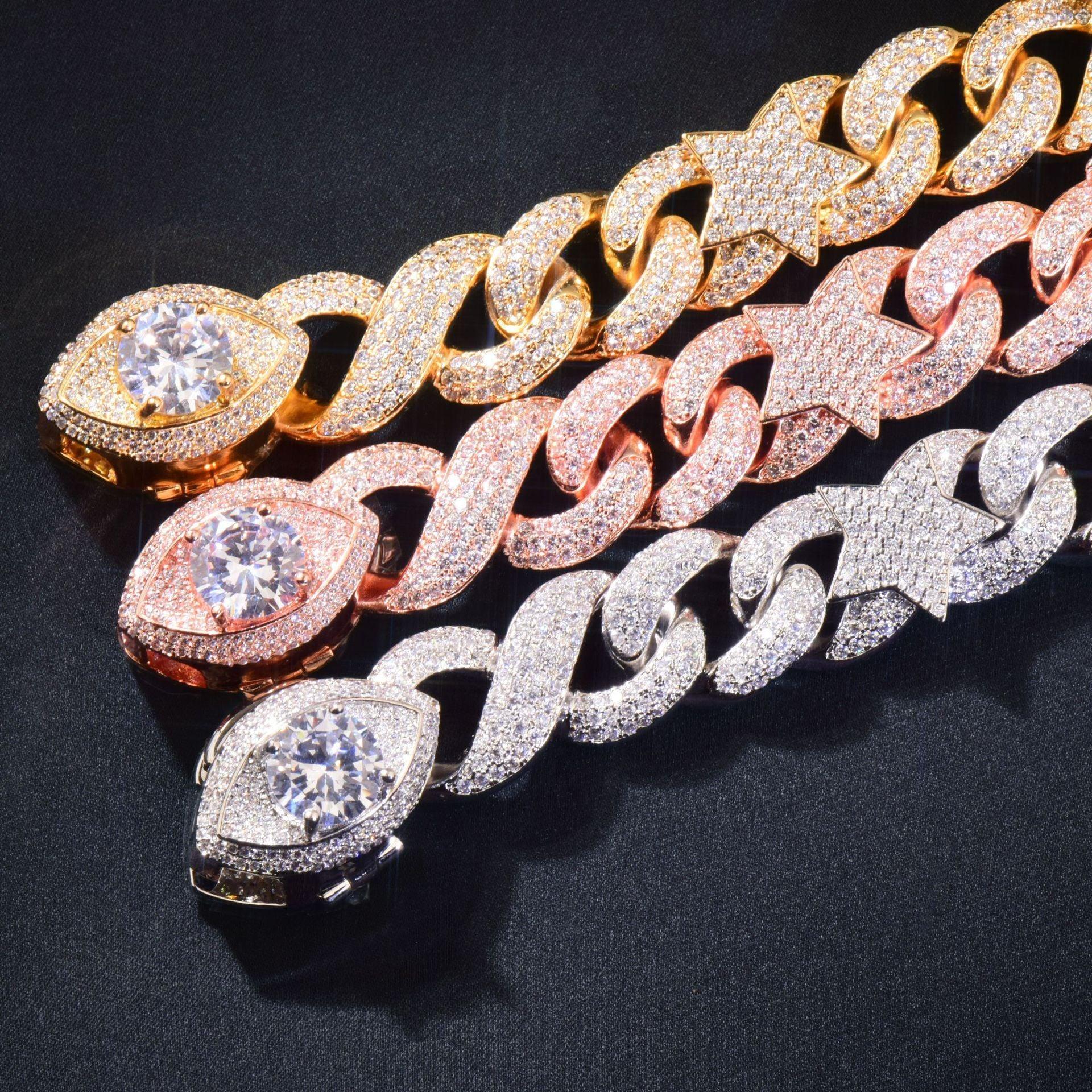 Star Moon Eye Clasp Cuban Chain Necklace with Copper & Zircon | Hip Hop Jewelry | Caratix Jewelry - CaratixJewelry