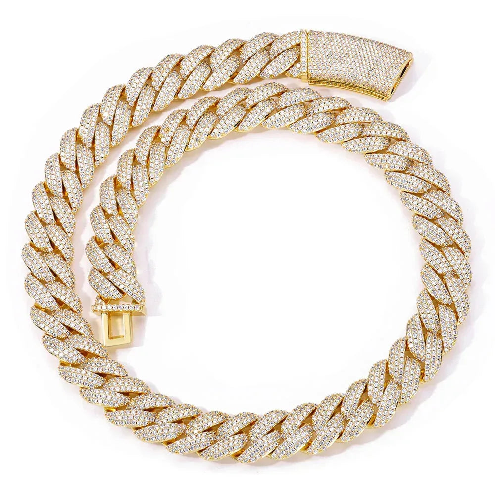 Triple-Row Moissanite Bubble Cuban Link Chain – Custom S925 Sterling Silver Iced-Out Hip Hop Men’s Luxury Streetwear Necklace - CaratixJewelry