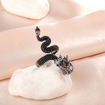 Black Dragon Ring for Men | Neo-Chinese Mythical Serpent Band | Caratix