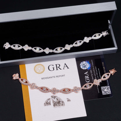 Moissanite Eye & Cross Cuban Link Bracelet – S925 Sterling Silver Iced-Out Hip Hop Streetwear Jewelry - CaratixJewelry