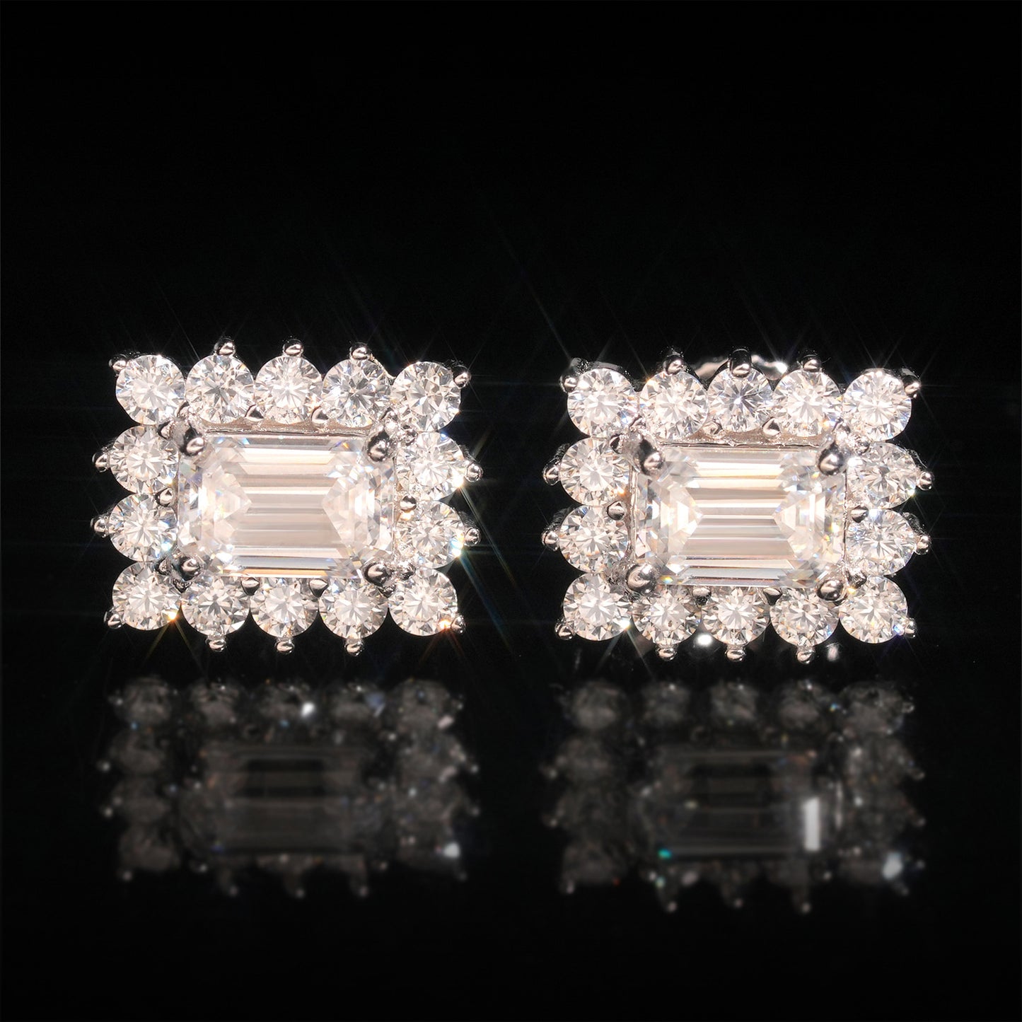 Square Lace Moissanite Stud Earrings - Elegant S925 Silver Geometric Bling | Caratix