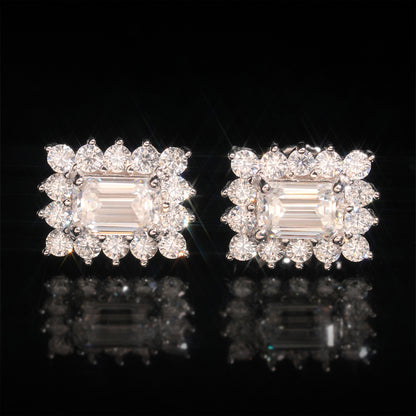 Square Lace Moissanite Stud Earrings - Elegant S925 Silver Geometric Bling | Caratix