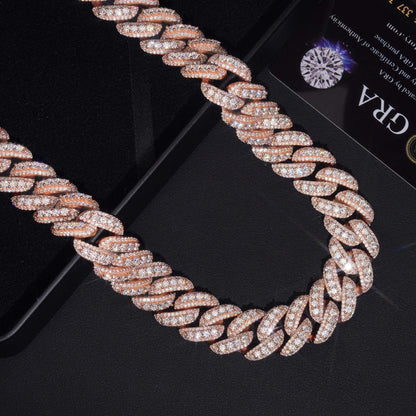 18mm Rose Gold Crescent Cuban Link Chain – Iced-Out Moissanite Hip Hop Men’s Necklace in 925 Sterling Silver - CaratixJewelry