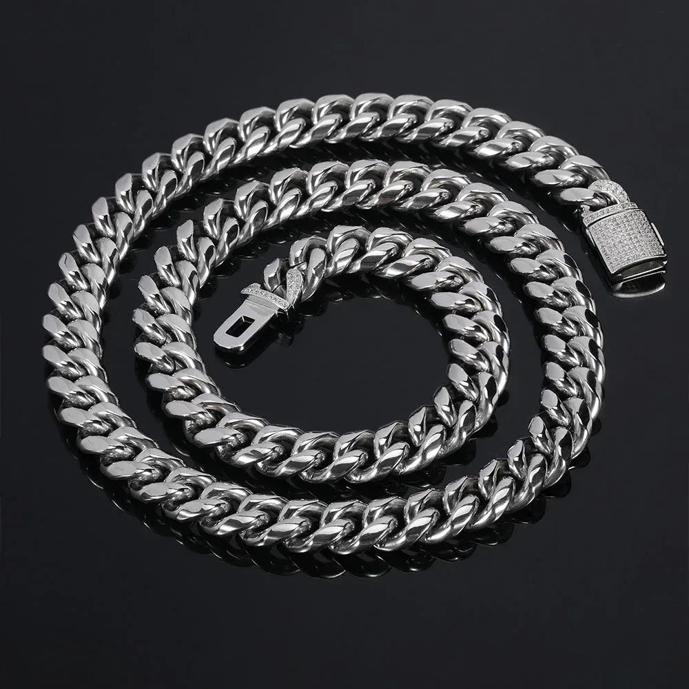 12mm Gold Plated Stainless Steel Cuban Chain Necklace with Polished Titanium Steel for Men | Caratix Jewelry - CaratixJewelry