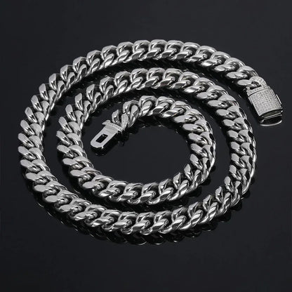12mm Gold Plated Stainless Steel Cuban Chain Necklace with Polished Titanium Steel for Men | Caratix Jewelry - CaratixJewelry