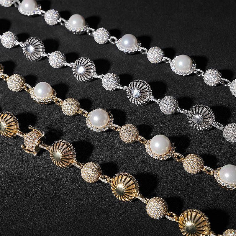 10mm Pearl Moissanite Necklace | S925 Silver Men’s Hip Hop Jewelry - CaratixJewelry