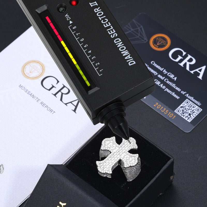 Baguette Moissanite Cross Ring S925 Hip Hop Band | Caratix