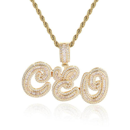 Calligraphy Letter Pendant Necklace with Micro-Pave T-Shaped Zircon Stones for Men | Caratix Jewelry - CaratixJewelry