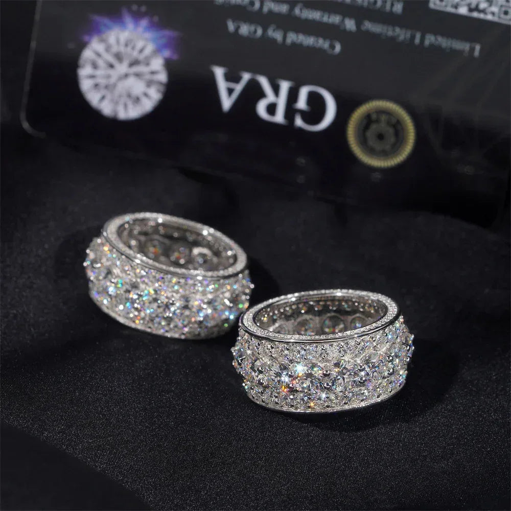 5mm Moissanite Men’s Ring | S925 Silver Full Iced Out Hip Hop Rapper Jewelry - CaratixJewelry