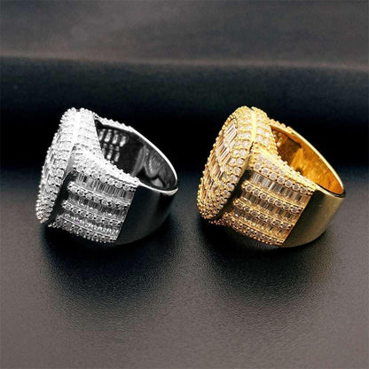 D-Color VVS Step-Cut Moissanite Ring | S925 Silver Unisex Iced Out Hip Hop Jewelry - CaratixJewelry
