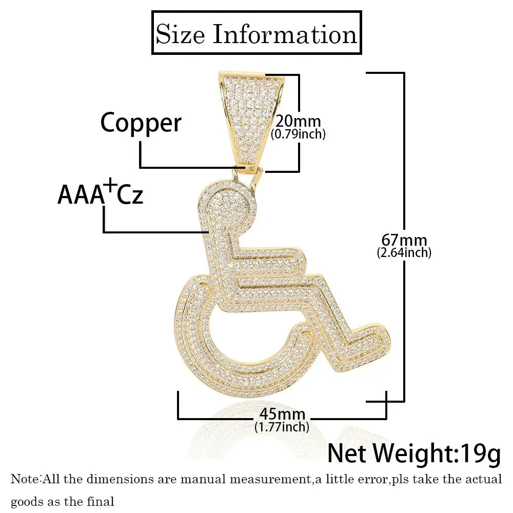 Custom Wheelchair Pendant Necklace with Zircon Stones for Men | Caratix Jewelry - CaratixJewelry