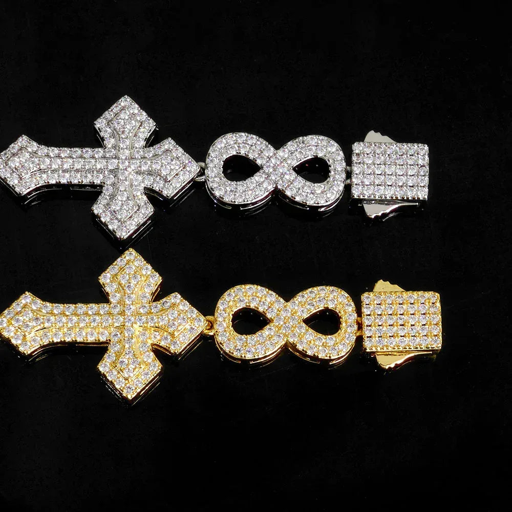 Moissanite Cross Figure-8 Chain Necklace/Bracelet – S925 Sterling Silver Iced-Out Vintage Hip Hop Jewelry for Women - CaratixJewelry