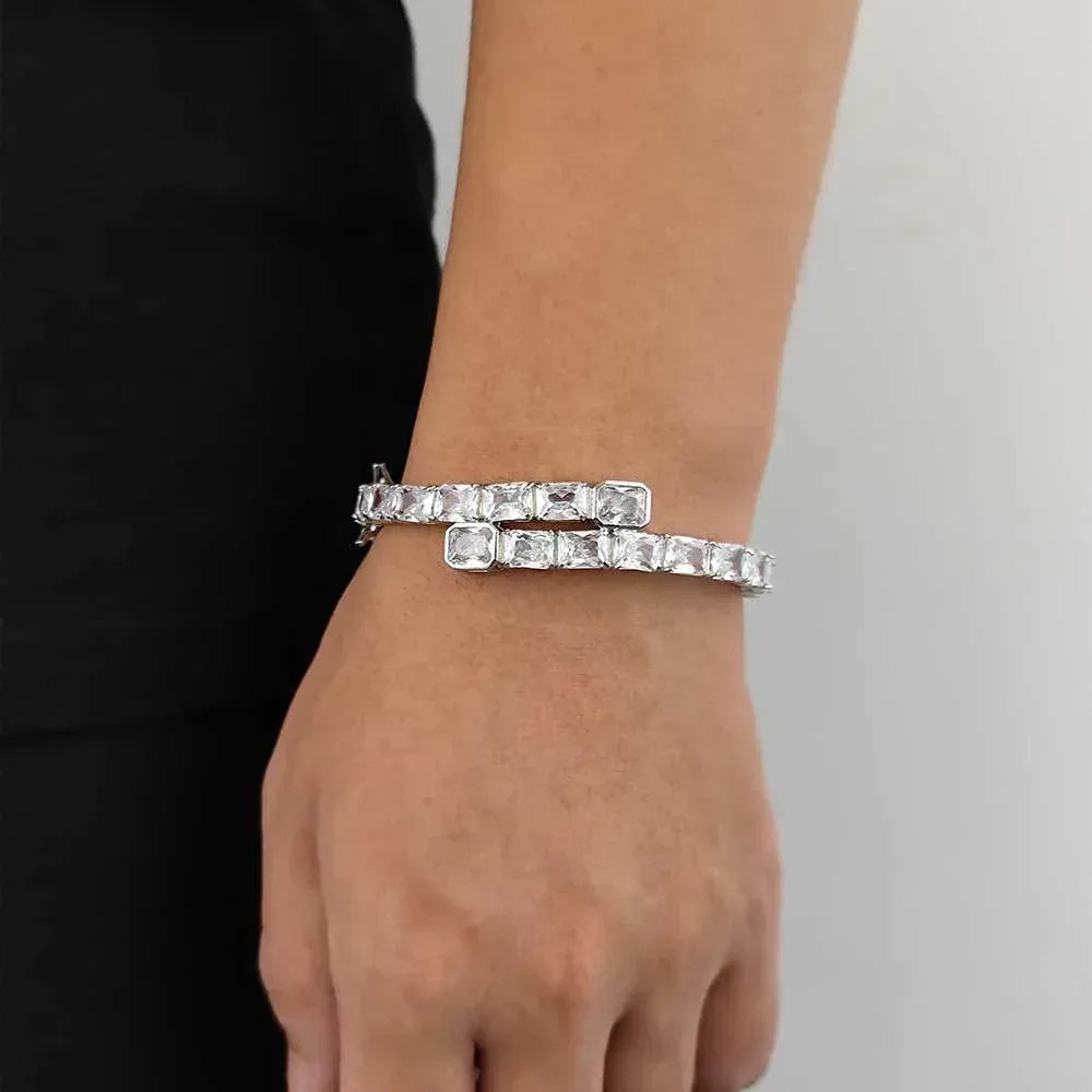 Single Row Rectangular Zircon Stone Bracelet for Men | 18K Gold Plated Hip Hop Jewelry | Caratix Jewelry - CaratixJewelry