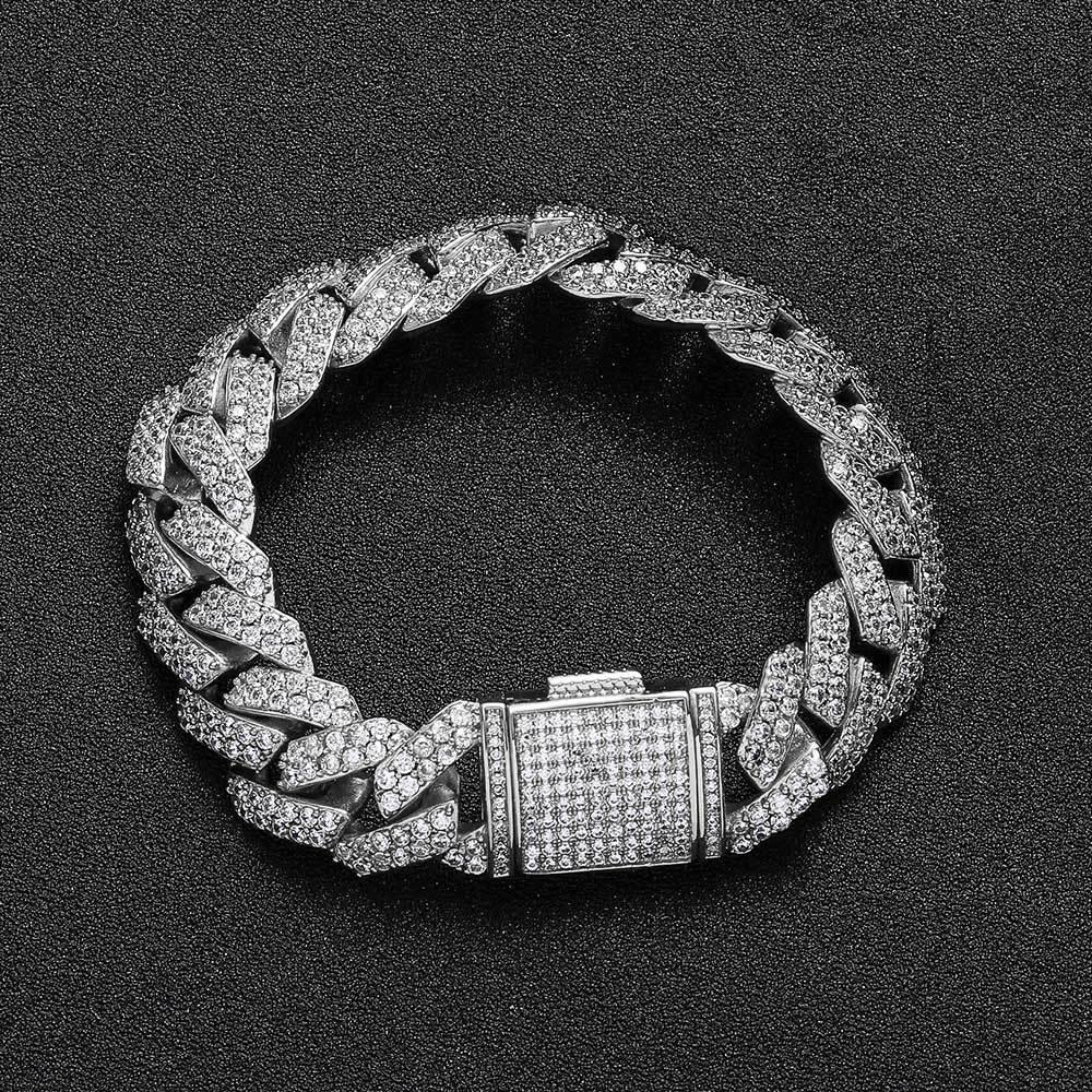 15mm Double Row Cuban Chain Bracelet with Zircon - CaratixJewelry