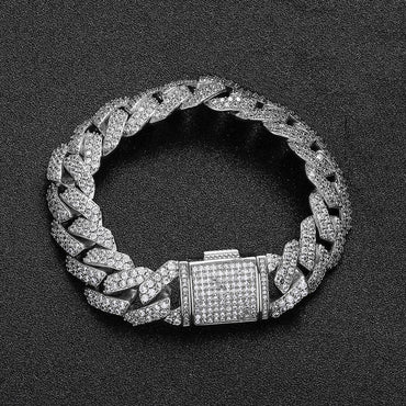 15mm Double Row Cuban Chain Bracelet with Zircon - CaratixJewelry