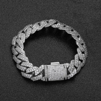 15mm Double Row Cuban Chain Bracelet with Zircon - CaratixJewelry