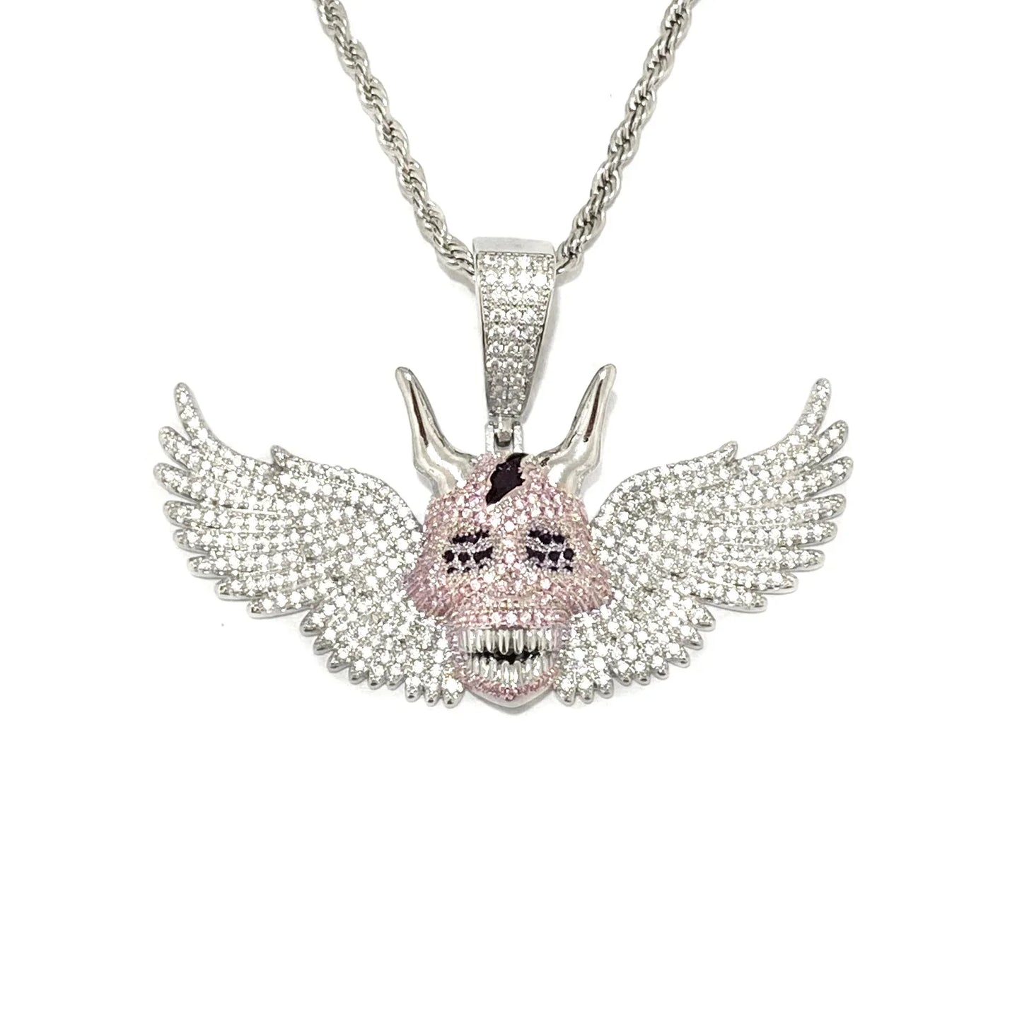 Iced Out Winged Skull Pendant | Men's "Fallen Angel" Necklace - CaratixJewelry