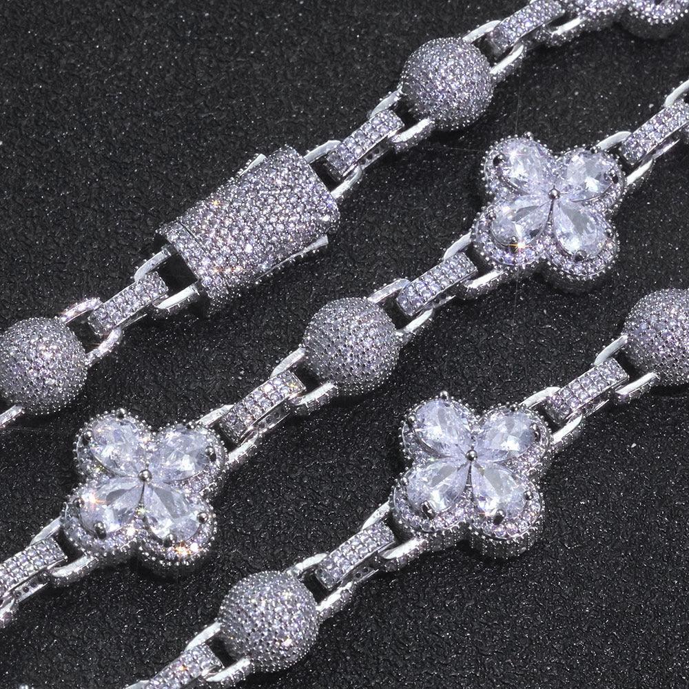 10mm Iced Out Bubble Bead Clover Necklace | Heavy 3D Ball Chain | Men's Premium Hip Hop Bling | Caratix - CaratixJewelry