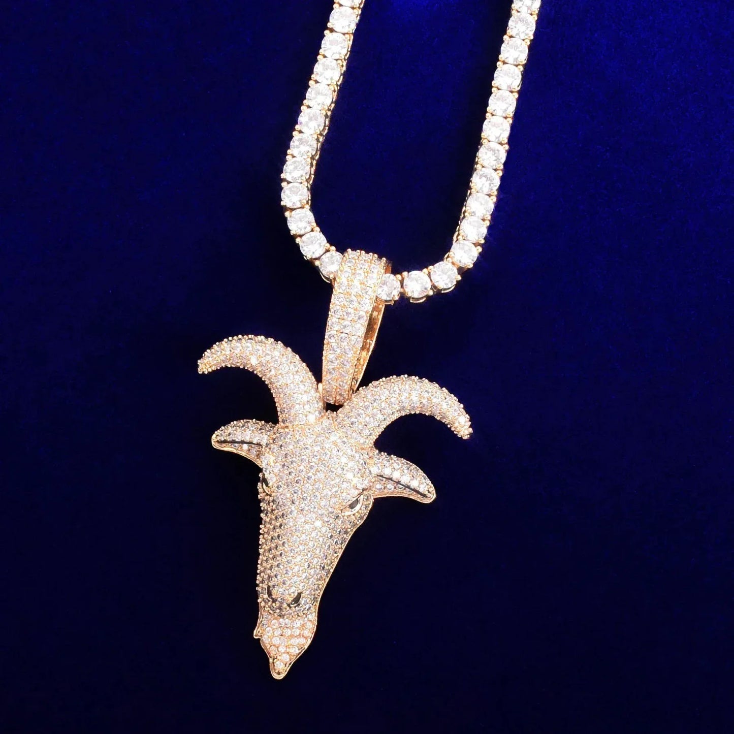 Iced Out Ram Head Pendant | Men's Real Copper CZ Goat Necklace - CaratixJewelry