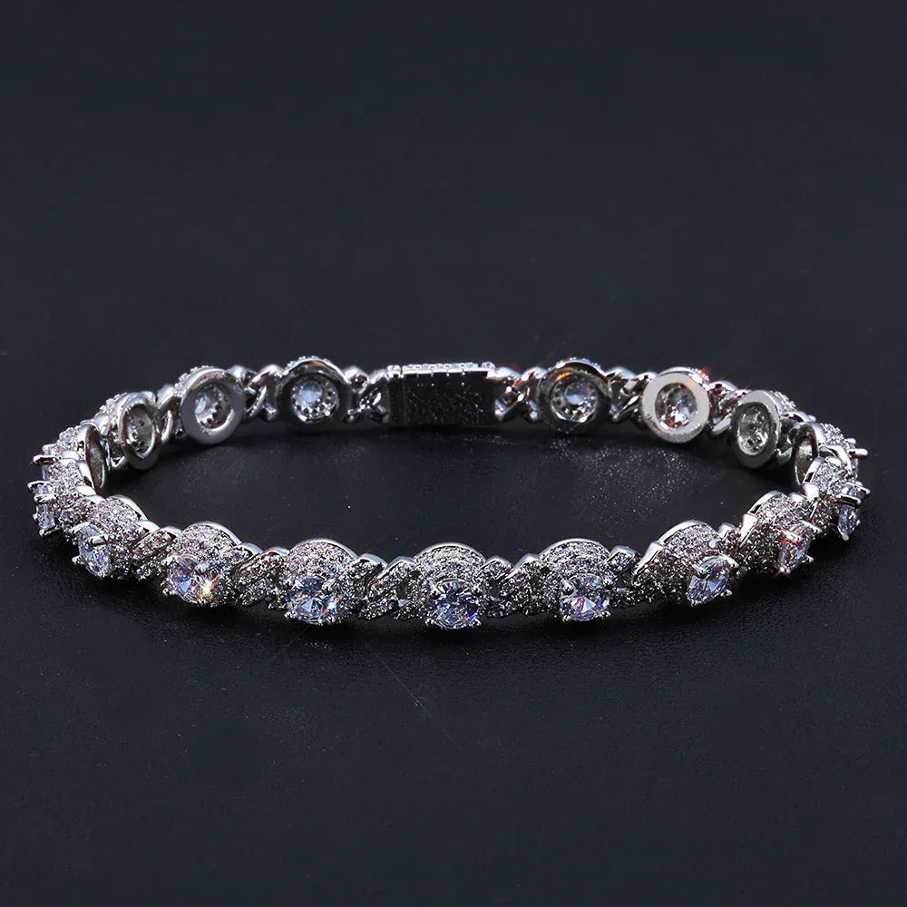 7.5mm Bead Cuban Bracelet Zircon Gold Chain Rapper Style for Men | Caratix Jewelry - CaratixJewelry