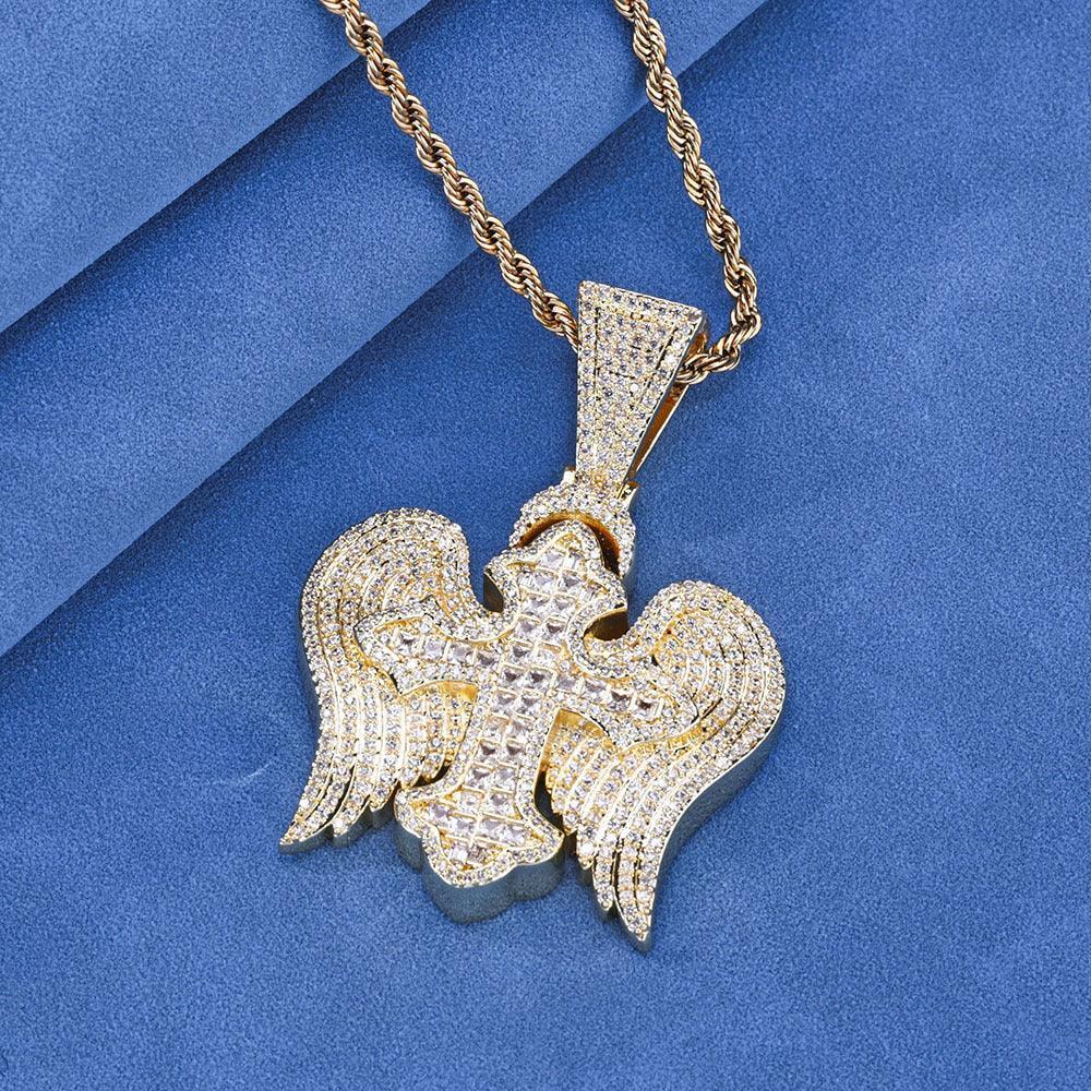 Cross Wing S925 Silver Moissanite Ice Pendant Necklace for Men | Caratix Jewelry - CaratixJewelry