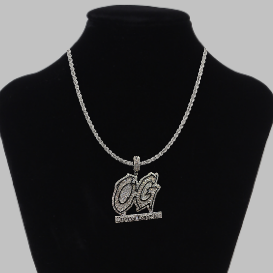 OG Original Gangster Two Tone Iced Out Letter Diamond Pendant Necklace – Custom Hip Hop Jewelry for Men