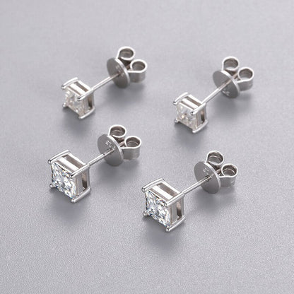 1CT VVS Diamond Princess Cut 925 Sterling Silver Stud Earrings
