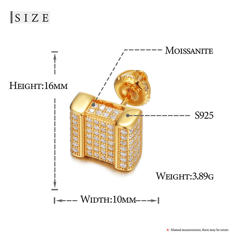 Square Cut Genuine Diamond Sterling Silver Flooded Ice Hip Hop Earrings