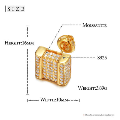 Square Cut Genuine Diamond Sterling Silver Flooded Ice Hip Hop Earrings