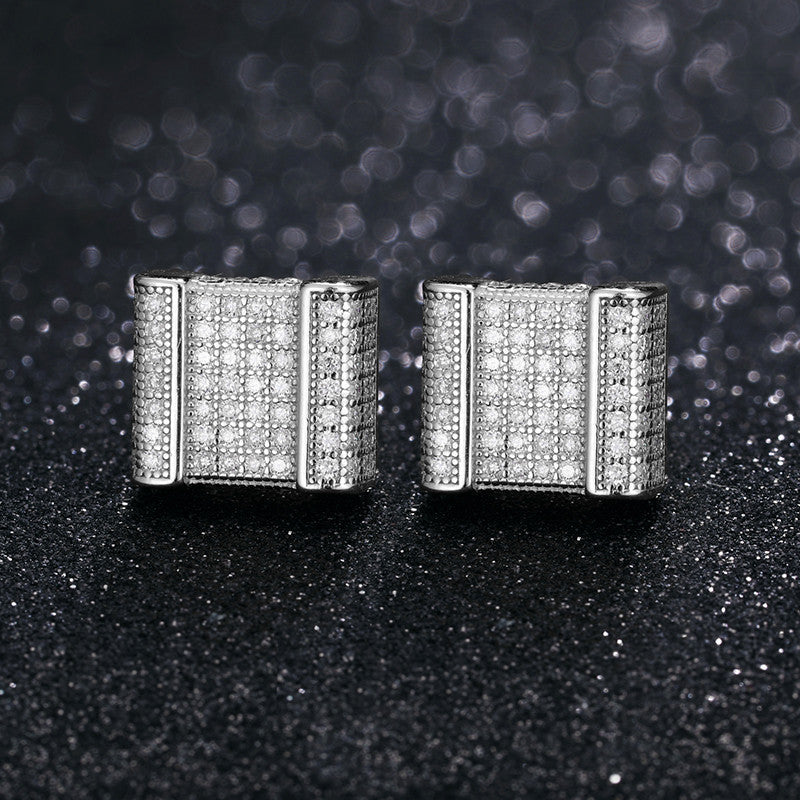 Square Cut Genuine Diamond Sterling Silver Flooded Ice Hip Hop Earrings