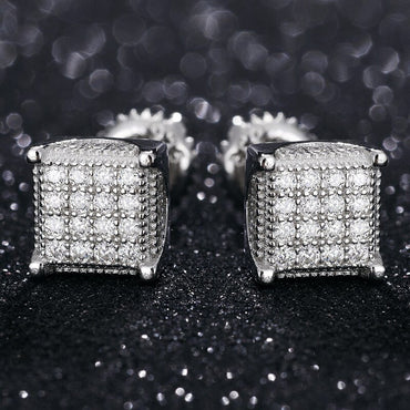 Flooded Ice 3D Cube Genuine VVS Diamond 925 Solid Silver Hip Hop Bling Earrings – Iced Out Jewelry