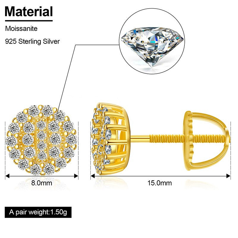 Luxury 925 Silver 15K Gold Genuine VVS Diamond Ice Cluster Hip Hop Earrings – Iced Out Jewelry