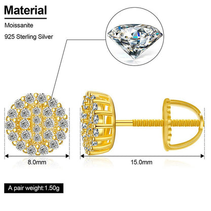 Luxury 925 Silver 15K Gold Genuine VVS Diamond Ice Cluster Hip Hop Earrings – Iced Out Jewelry
