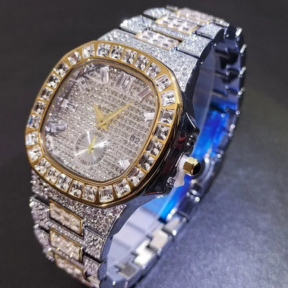 Luxury Big Men's Watch | Rose Gold Iced Out Watch | Crystal Rhinestone Analog Japan Quartz Wristwatch | Fashion Male Clock | Caratix - CaratixJewelry