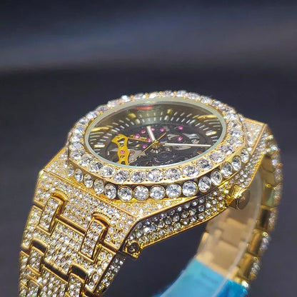 Luxury Men's Automatic Mechanical Iced Out Watch | Hollow Skeleton Dial Full | Luminous Hip Hop Watch | Caratix - CaratixJewelry