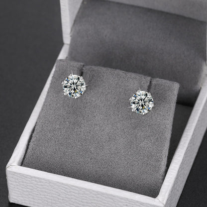 Solid 925 Sterling 6-Claw 0.5/1CT D Color Genuine VVS Lab Diamond Bling Earrings – Hip Hop Jewelry