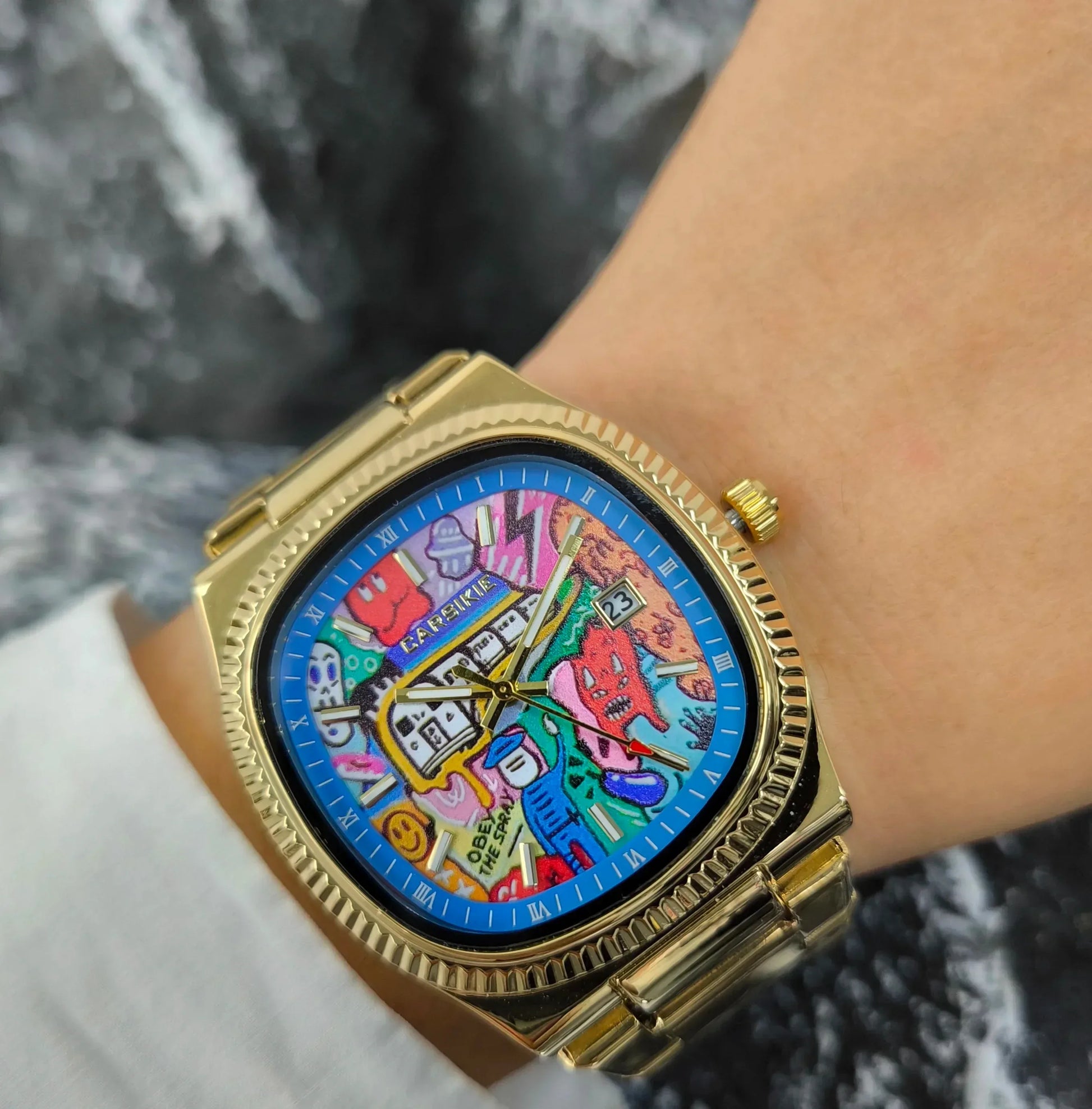 2026 New Square Men's Watch | Abstract Art Dial Luxury Iced Out Watch | Trendy Retro Niche Design | Silver Black Gold Street Style | Caratix - CaratixJewelry